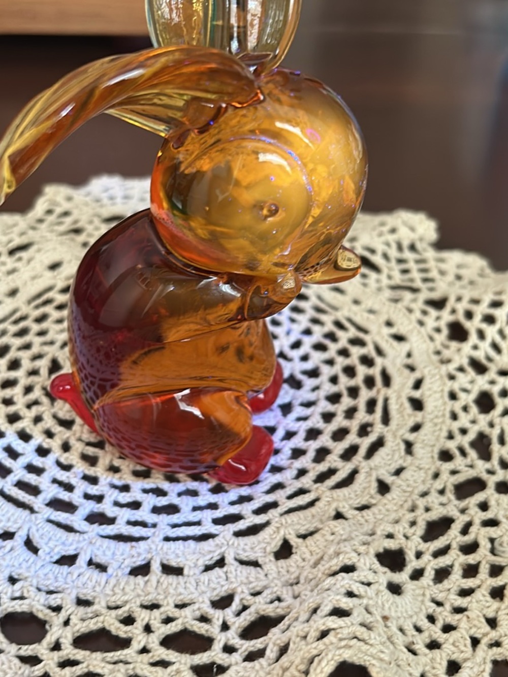 Pilgrim amber glass rabbit figure. Has small chip on paw. Very heavy - does glow - Picture 4 of 4